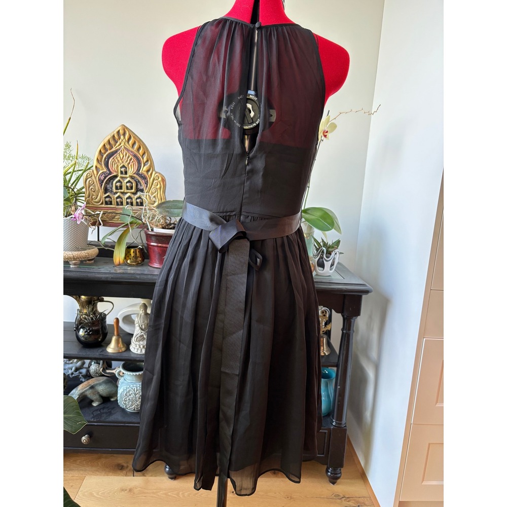 Adrianna Papell black chiffon halter fit & flare cocktail dress women size 2 - Picture 2 of 11